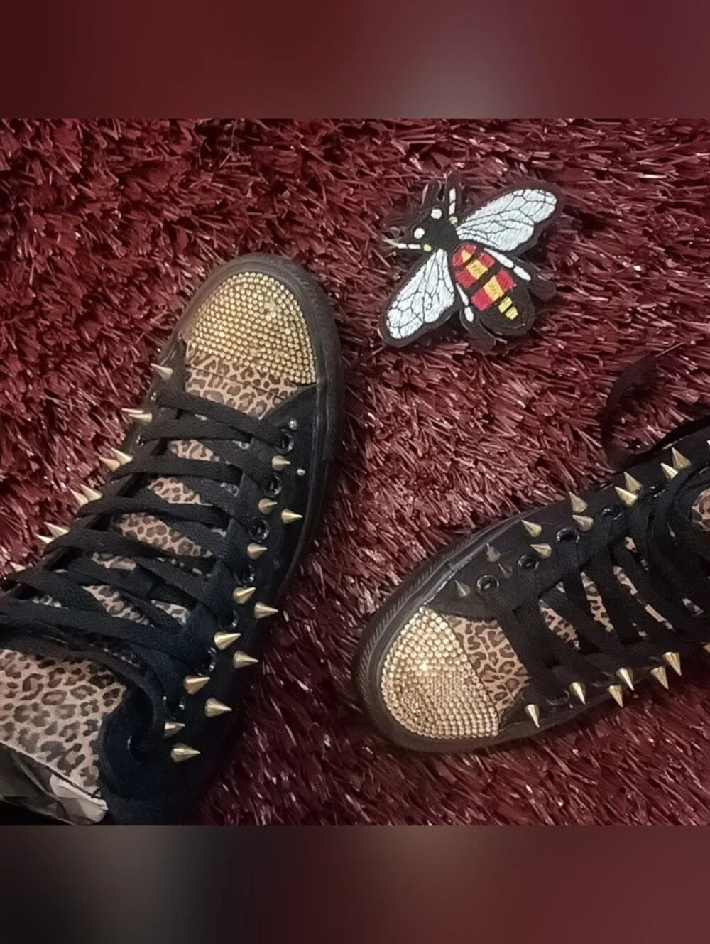 Converse Black High-Top Sneakers with Leopard Print and Gold Accents - Picture 9 of 16
